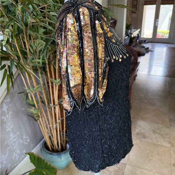 Lawrence Kazar ladies sequin beaded short sleeve top large, very good condition - Picture 10 of 16